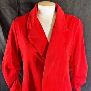 Dear Scarlett Ruched Sleeve Open Front Blazer Jacket Women's L Red Stretch NWT